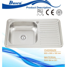 Stainless steel wall mount kitchen sink 800x500mm with tap hole